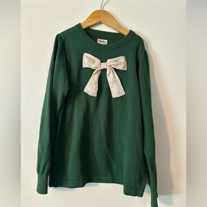 Hatley Forest Green Sweater with Cream Bow